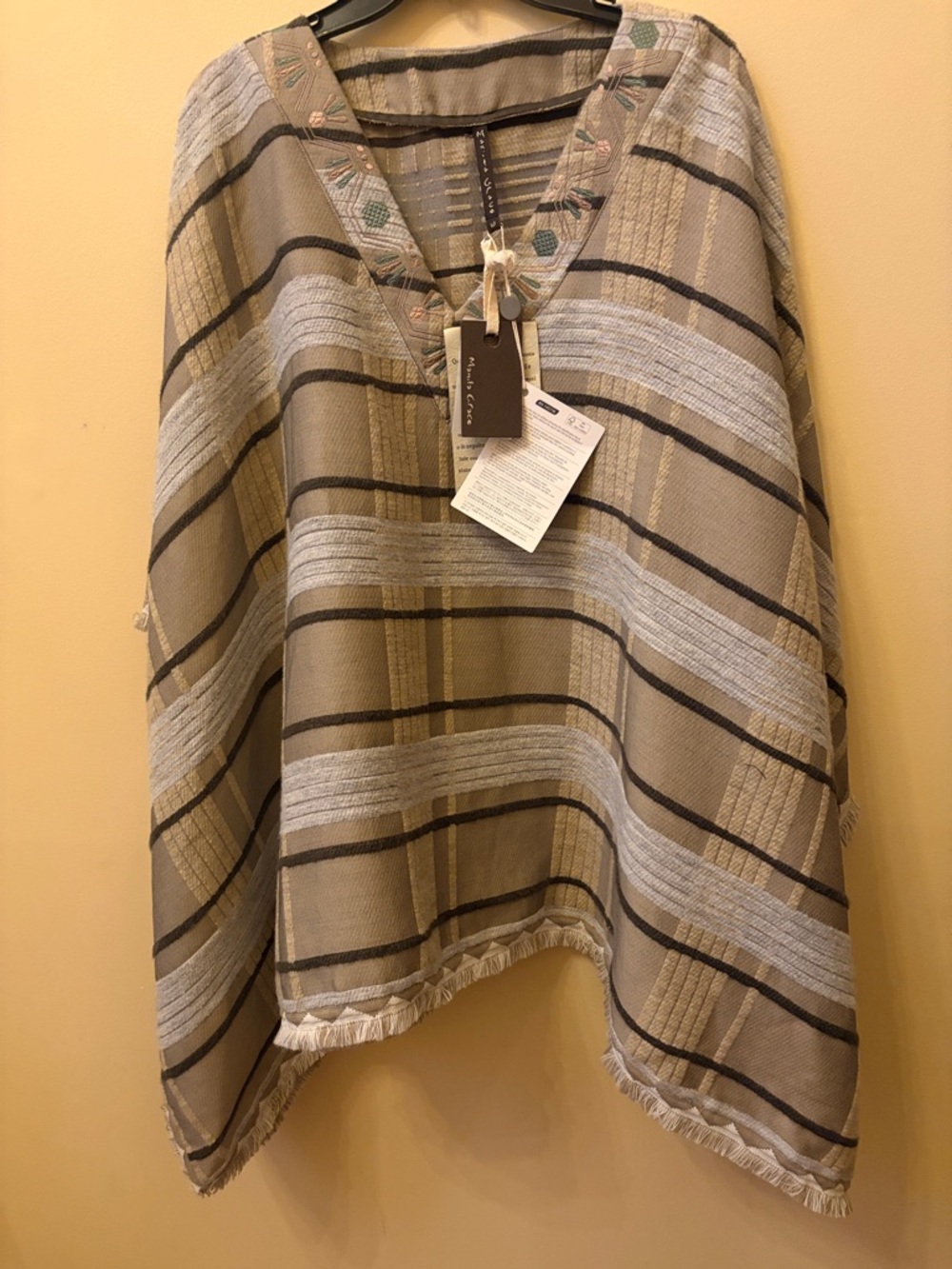 Made in Italy Poncho with Embroidered V-Neck - New